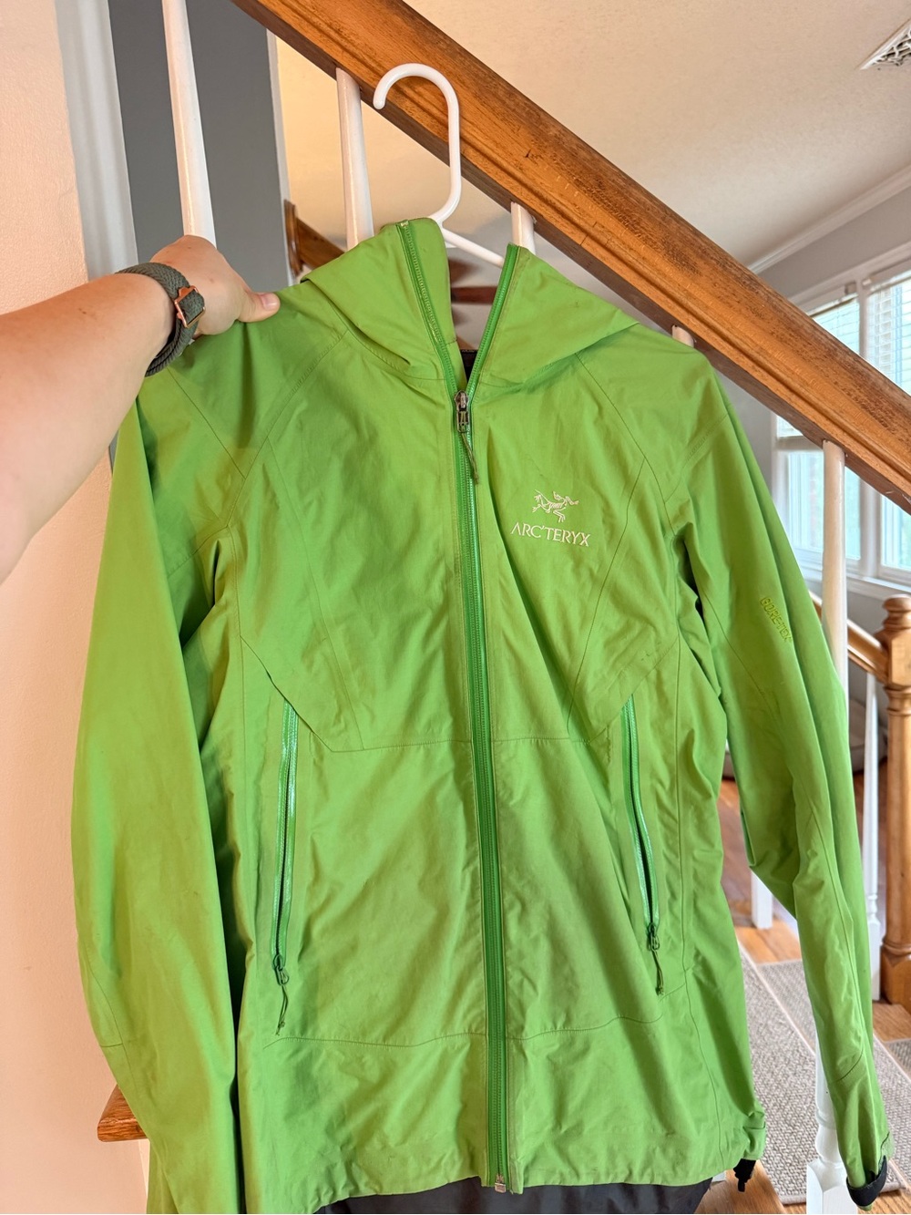 Arc'teryx women Lime Green Hooded Rain Shell